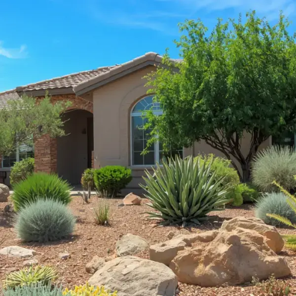 Drought-tolerant front yard with decomposed granite and native shrubs